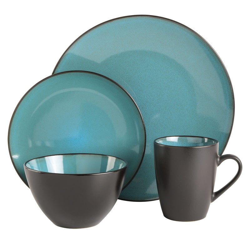 Gibson Elite Soho Lounge 16-Piece Round Reactive Glaze Stoneware Dinnerware Set, Service for 4 â€“ Teal Plates and Bowls - Image 2
