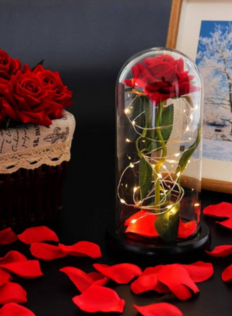 Generic Beauty and The Beast Rose - Enchanted Red Silk Rose in Glass Dome with LED Light - Romantic Rose Kit - for Best Gifts Special Day, Girlfriend, Wedding Anniversary, Birthday etc.  - Image 3