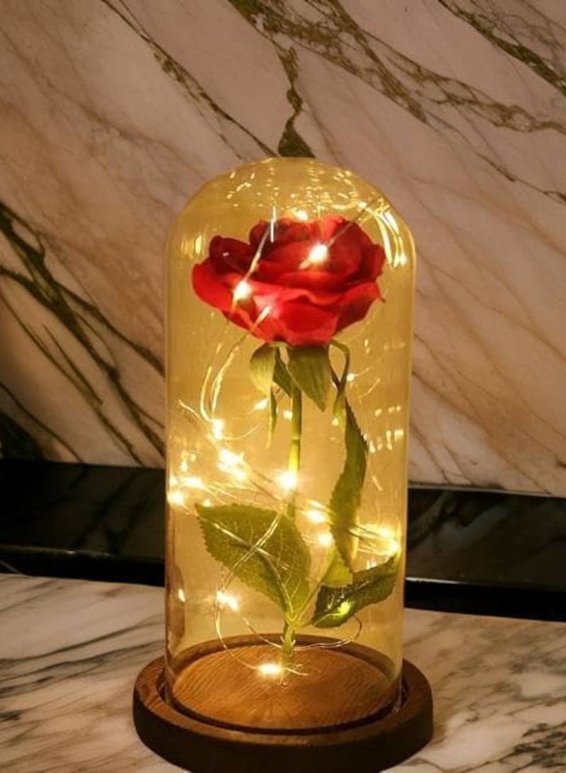 Generic Beauty and The Beast Rose - Enchanted Red Silk Rose in Glass Dome with LED Light - Romantic Rose Kit - for Best Gifts Special Day, Girlfriend, Wedding Anniversary, Birthday etc.  - Image 5