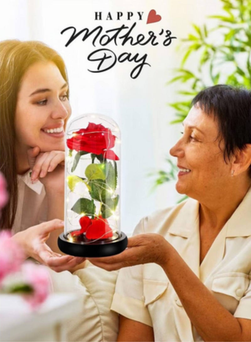 Generic Beauty and The Beast Rose - Enchanted Red Silk Rose in Glass Dome with LED Light - Romantic Rose Kit - for Best Gifts Special Day, Girlfriend, Wedding Anniversary, Birthday etc.  - Image 2