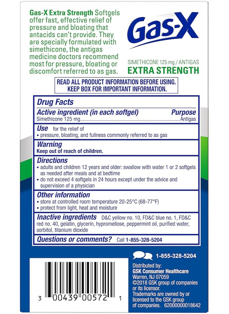 Gas-X Extra Strength Semithicone 125 mg Antigas, 72 SoftGels  - Image 2