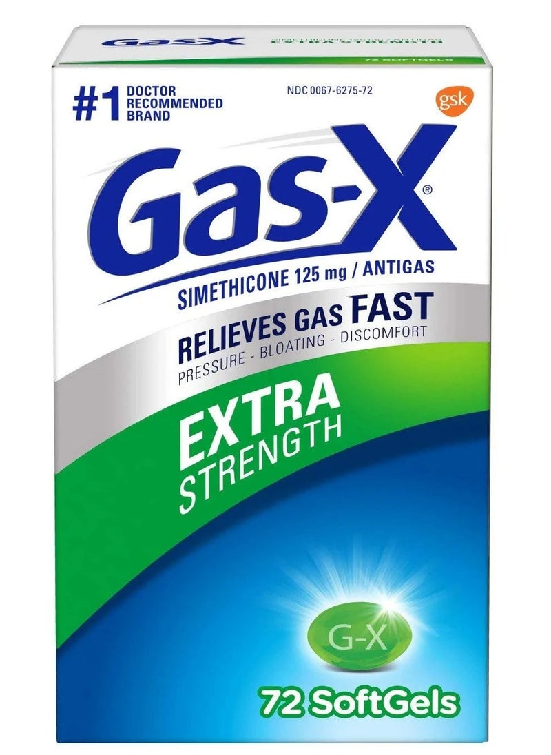 Gas-X Extra Strength Semithicone 125 mg Antigas, 72 SoftGels  - Image 1