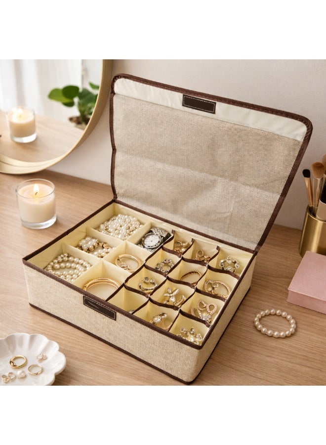 Fabric Storage Box with Lid, Closet Organizer with Dividers, Foldable Clothes Storage Bin for Underwear, Socks, Makeup & Accessories, Wardrobe Organizer Box 33 x 25 x 12 cm. Closet Storage Organizer Set Foldable Clothes Boxes - Image 1