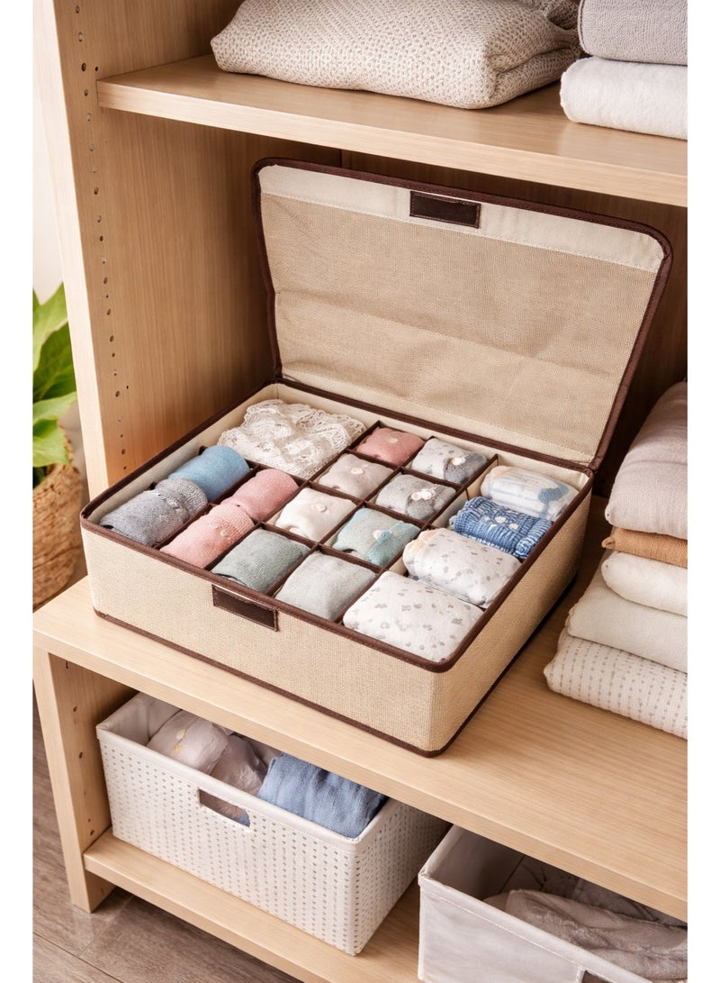 Fabric Storage Box with Lid, Closet Organizer with Dividers, Foldable Clothes Storage Bin for Underwear, Socks, Makeup & Accessories, Wardrobe Organizer Box 33 x 25 x 12 cm. Closet Storage Organizer Set Foldable Clothes Boxes - Image 2