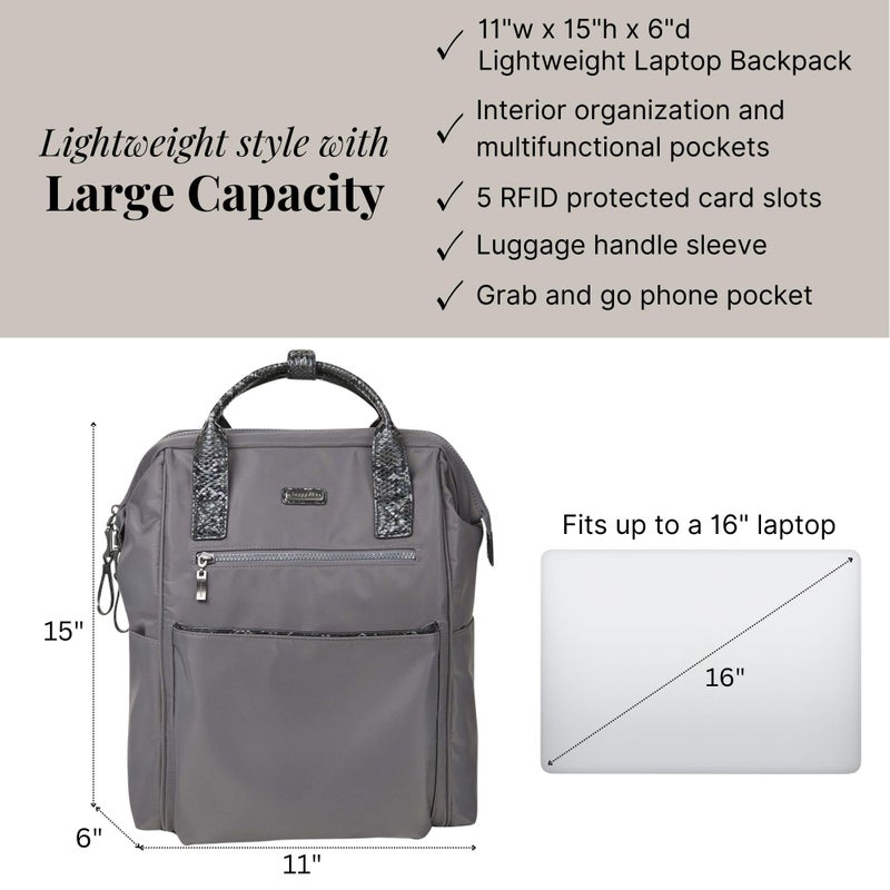Baggallini Soho Backpack - Travel Laptop Backpack for Women - Lightweight Water-Resistant Luggage Bag, Smoke/Faux Python - Image 4