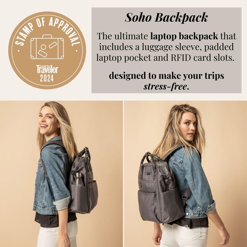 Baggallini Soho Backpack - Travel Laptop Backpack for Women - Lightweight Water-Resistant Luggage Bag, Smoke/Faux Python - Image 2