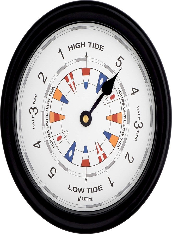 JUSTIME 8.5 Inch Atlantic Tide Clock for East Coast, High Tide Low Tide Clock with Plastic Water Resistant Case, Colorful Graphics Designed Home Wall Décor(TT020-Flag Black) - Image 1