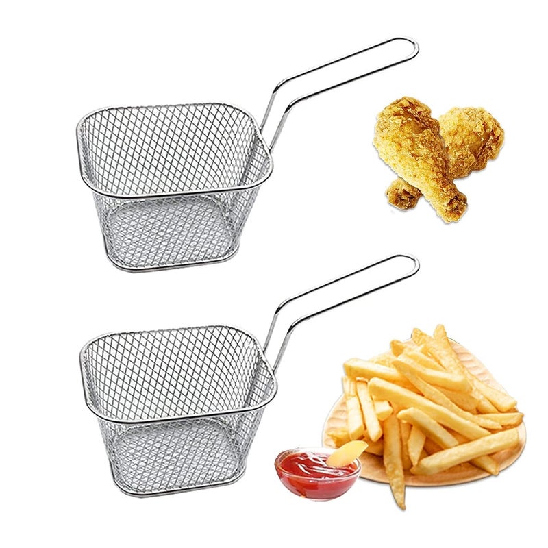 Rasikvar Stainless Steel French Fries Basket Potatoes Chips Chicken Mini Square Fried Mesh Food Stainer Suitable for Kitchen Restaurant Party Barbecue Strainer Baskets 2 - Image 1