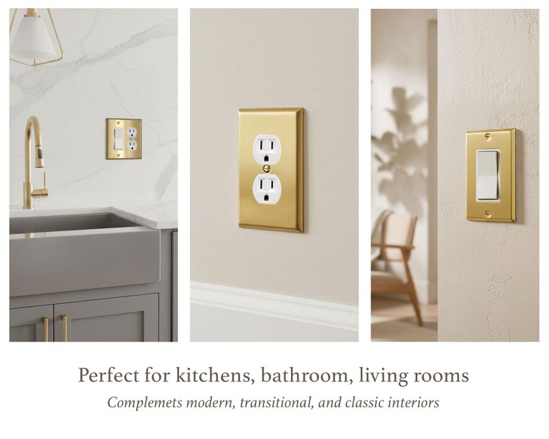 Rio Salto BRASS Brushed Gold Metal Duplex Receptacle Wall Plate â€” Outlet Covers Light Switch Cover Switch Plate â€” Signature Collection Decorative Brass Wall Plates 10-Pack Standard Size 2.75" X 4.50" - Image 5
