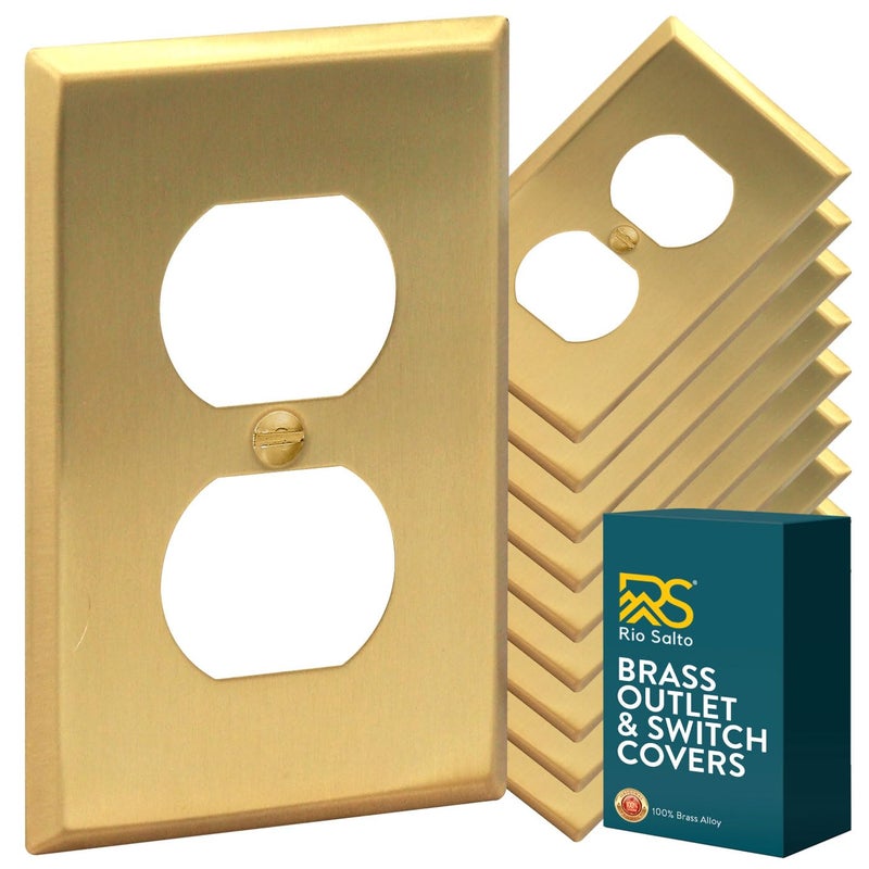 Rio Salto BRASS Brushed Gold Metal Duplex Receptacle Wall Plate â€” Outlet Covers Light Switch Cover Switch Plate â€” Signature Collection Decorative Brass Wall Plates 10-Pack Standard Size 2.75" X 4.50" - Image 1