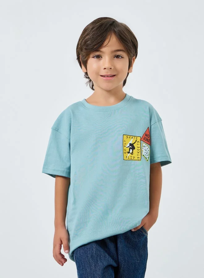 Styli Boys Blue Graphic Print Oversized T-Shirt