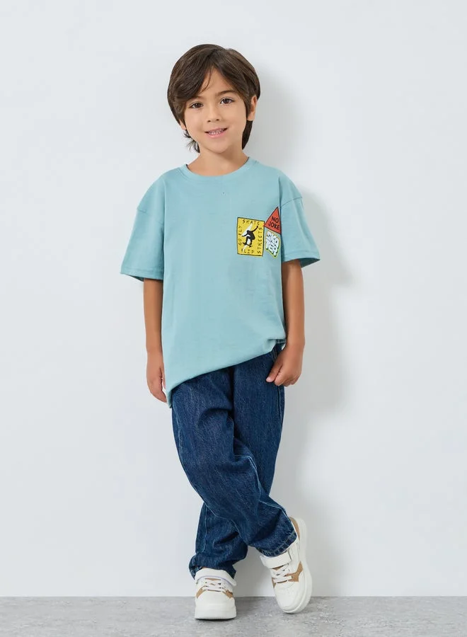Styli Boys Blue Graphic Print Oversized T-Shirt