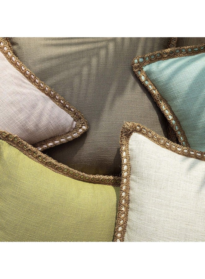 Phantoscope Phantoscope Pack of 2 Farmhouse Decorative Throw Pillow Covers Burlap Linen Trimmed Tailored Edges Off White 18 x 18 inches, 45 x 45 cm - Image 4