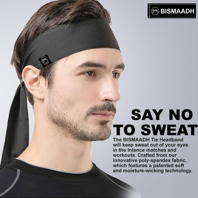 BISMAADH Sweat Polyester Wicking Tie Head Band- Sports, Running, Football, Workout Sweat Head Band for Men-Blue - Image 2