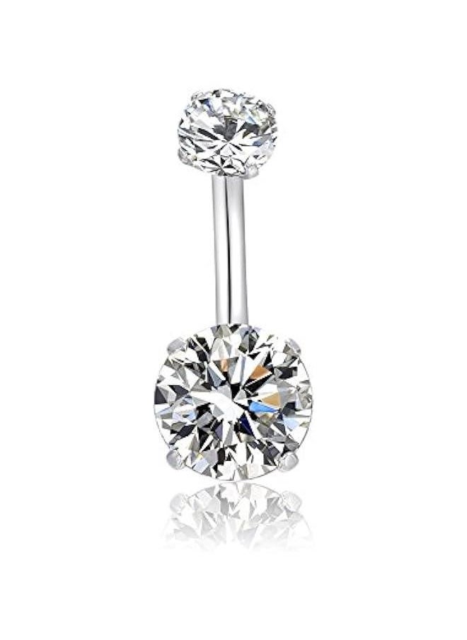 Generic 14G Belly on Rings Surgical Stainless Steel Round Cubic Zirconia Navel Barbell Stud Body Piercing Ear Studs  - Image 1