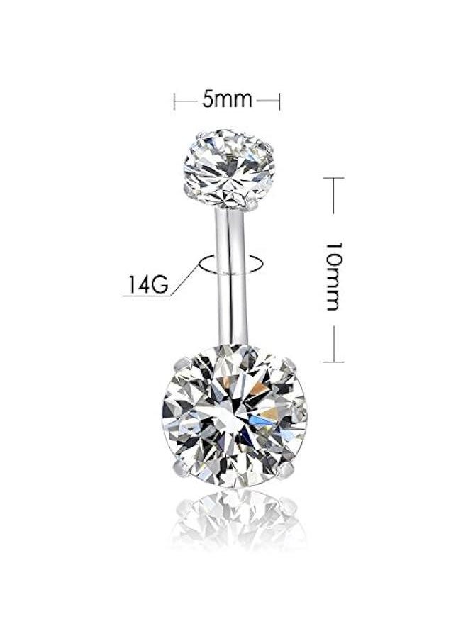 Generic 14G Belly on Rings Surgical Stainless Steel Round Cubic Zirconia Navel Barbell Stud Body Piercing Ear Studs  - Image 2