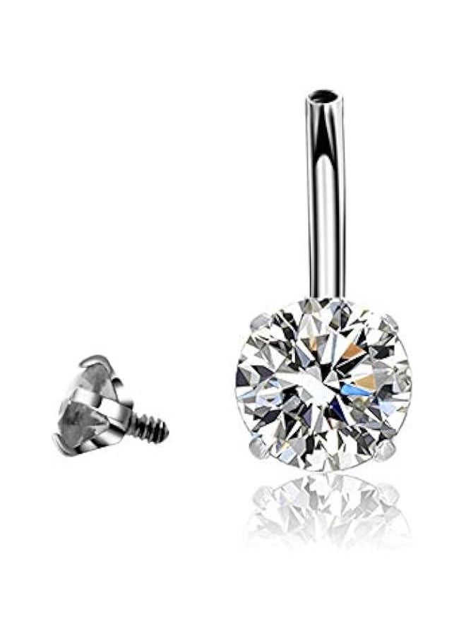 Generic 14G Belly on Rings Surgical Stainless Steel Round Cubic Zirconia Navel Barbell Stud Body Piercing Ear Studs  - Image 3