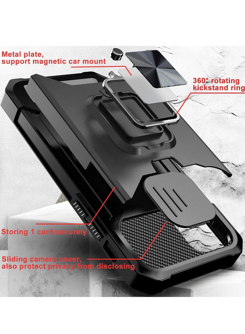 Loquat Kickstand Case for iPhone 12 Pro Max with Slide Camera Lens Cover, Heavy Duty Armor Style Case with Rotate Ring Stand u0026 Card Holder Slot Magnetic Car Mount, Durable Phone Case Shockproof Wallet  - Image 5