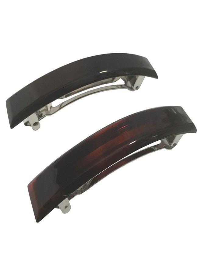 Parcelona French Bar Set of 2 Black and Shell Brown Celluloid Automatic Strong Hold Grip Hair Clips for Women No Slip Durable Hair Clip Barrette Styling Paris Hair Accessories, Made in France (Large) - Image 1