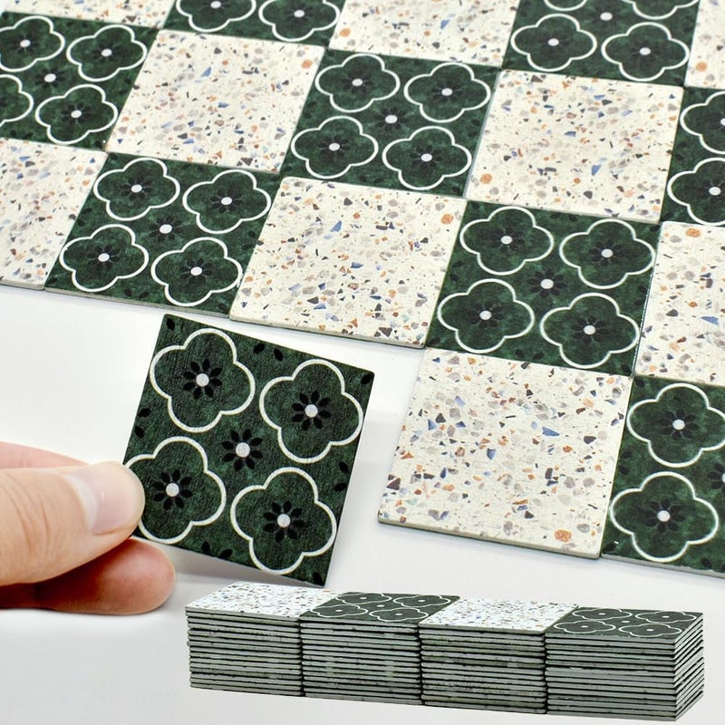 iLAND Dollhouse Flooring on 112 Scale 16 Scale Miniature Dollhouse Accessories 60pcs DoubleSided Dollhouse Floor Tiles Advanced French Green Floral Colorful Terrazzo - Image 3