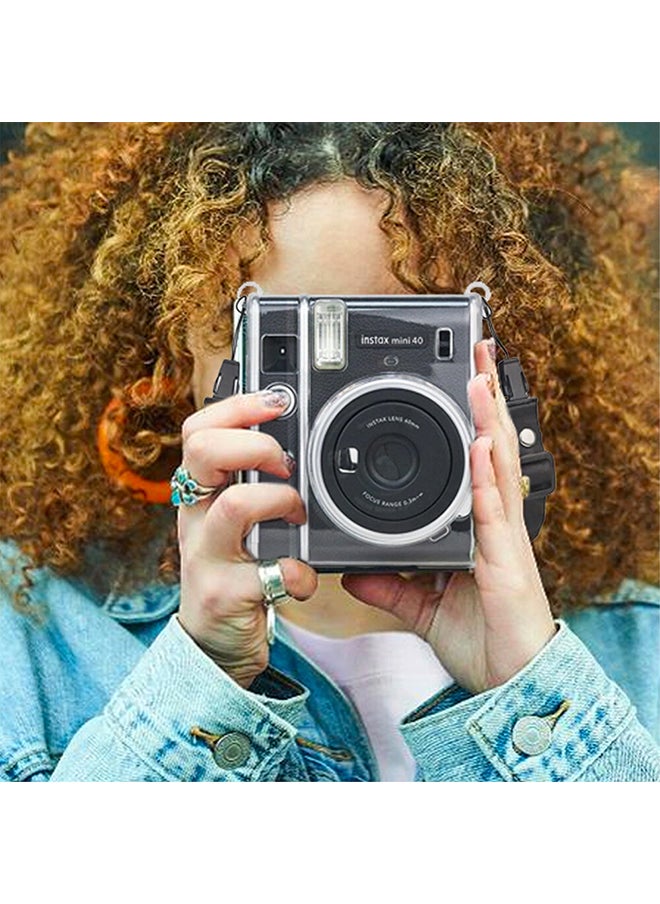 O Ozone - Protective Case for Fujifilm Instax Mini 40 Instant Film Camera Crystal Hard Shell PVC Protective Cover with Adjustable Shoulder Strap-Clear - Image 1