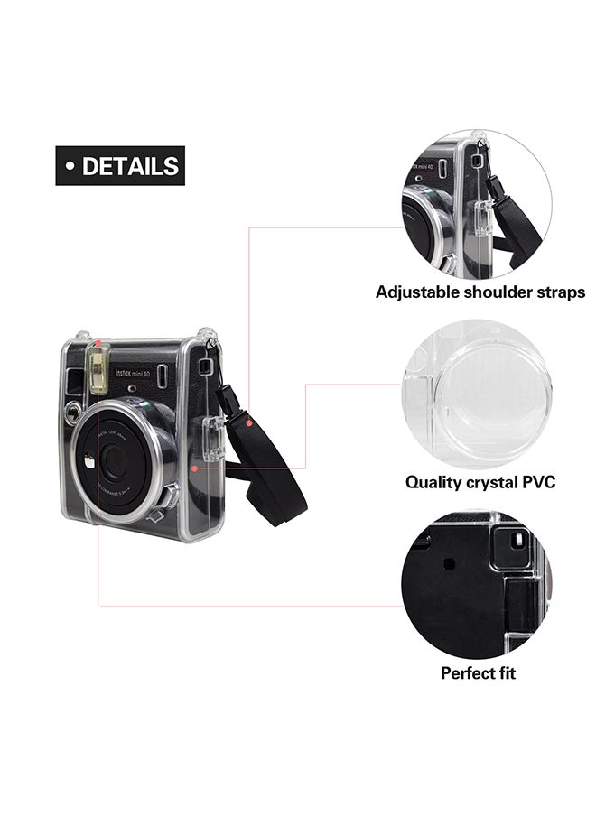 O Ozone - Protective Case for Fujifilm Instax Mini 40 Instant Film Camera Crystal Hard Shell PVC Protective Cover with Adjustable Shoulder Strap-Clear - Image 1
