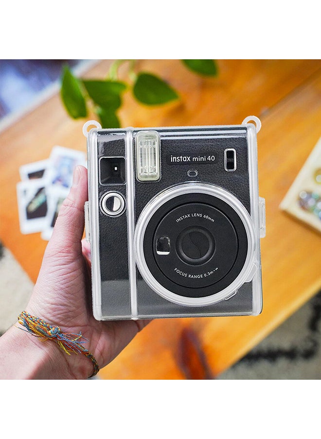 O Ozone - Protective Case for Fujifilm Instax Mini 40 Instant Film Camera Crystal Hard Shell PVC Protective Cover with Adjustable Shoulder Strap-Clear - Image 1