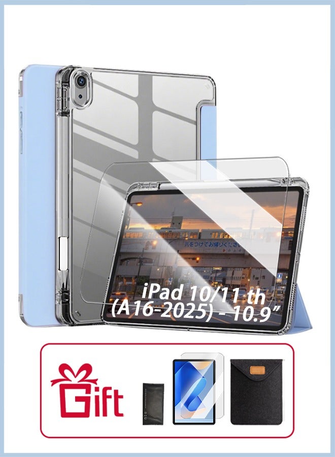 iPad 11th Generation Case (A16 2025) And iPad 10th Generation 10.9 Inch Case, Slim Smart Cover With Pen Slot, iPad A16 Case Tpu Transparent Tri-Fold Stand Smart Wake-Up/ AED 23 Gift Set Anti-Glare Protective Film- Blue - Image 1