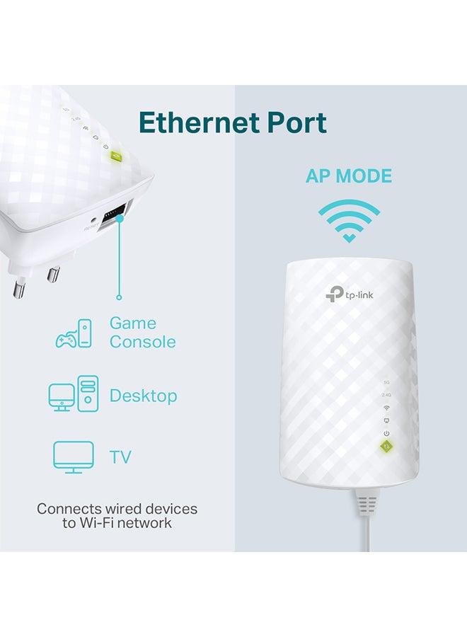 TP-LINK RE200 AC750 Dual Band Mesh Wi-Fi Range Extender 433 Mbps 5GHz and 300Mbps 2.4GHz Speed White - Image 2