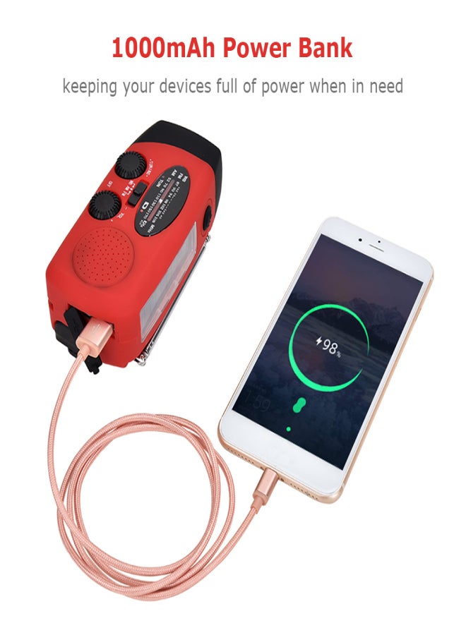 Portable Radio with AM/FM Flashlight Reading Lamp NOAA Weather Power Bank for Emergency Solar Powered Crank Handheld Radio - Image 5