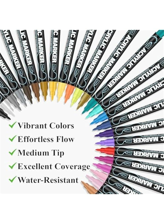 Generic 24 Vibrant Acrylic Paint Pens for Rock, Wood, Ceramic, Glass  Crafts.  - Image 3