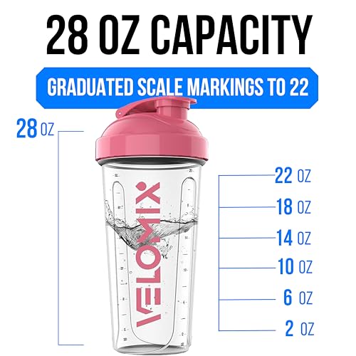 VELOMIX -2 Pack- 28 oz Protein Shaker Bottles for Protein Mixes - 2x Wire Whisk | Leak Proof Shaker Cups for Protein Shakes and Pre Workout | Protein Shaker Bottle Pack (B6) Pink/Transparent - Image 4