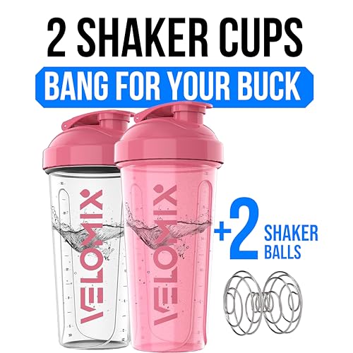 VELOMIX -2 Pack- 28 oz Protein Shaker Bottles for Protein Mixes - 2x Wire Whisk | Leak Proof Shaker Cups for Protein Shakes and Pre Workout | Protein Shaker Bottle Pack (B6) Pink/Transparent - Image 2