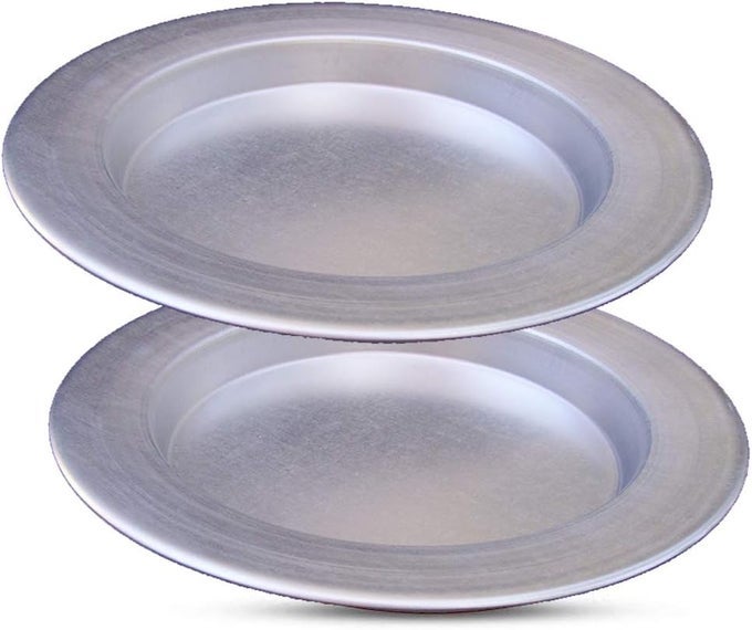 KUNEFE PLATE LARGE COOKING AND SERVING PLATES FOR SHREDDED KADAIFI PHYLLO FILLO DOUGH PANTURKISH DESSERT DOUGH BURNER SET OF 2 SILVER COLOR ALUMINUM PANS LARGE SERVING