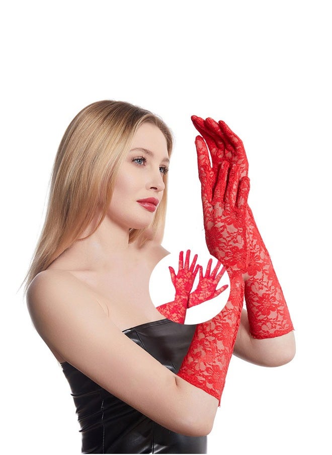 Ocean - Ladies Lace Long Gloves,Women's Long Lace Gloves Floral Lace Gloves Bridal Wedding Gloves Prom Opera Mittens Fancy Dress Gloves Sun UV Protection Driving Gloves for Women（red） - Image 1