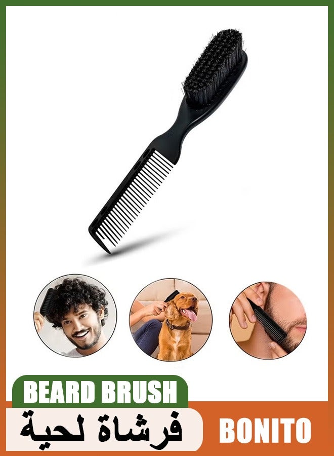 بونيتو فرشاة لحية 2 في 1 مع تنظيف ، مشط قص الشعر ، مقبض بلاستيكي للرجال صالونات تجميل للرجال والنساء للاستخدام المنزلي (أسود) - Image 1