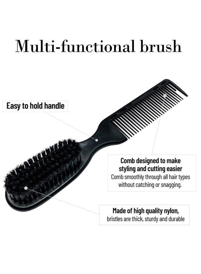 بونيتو فرشاة لحية 2 في 1 مع تنظيف ، مشط قص الشعر ، مقبض بلاستيكي للرجال صالونات تجميل للرجال والنساء للاستخدام المنزلي (أسود) - Image 3