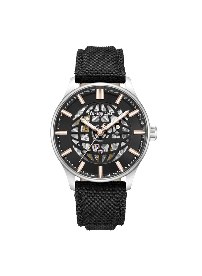 كينيث كول نيو يورك Black Dial Leather Strap Multifunction Watch for Men, 43.5mm