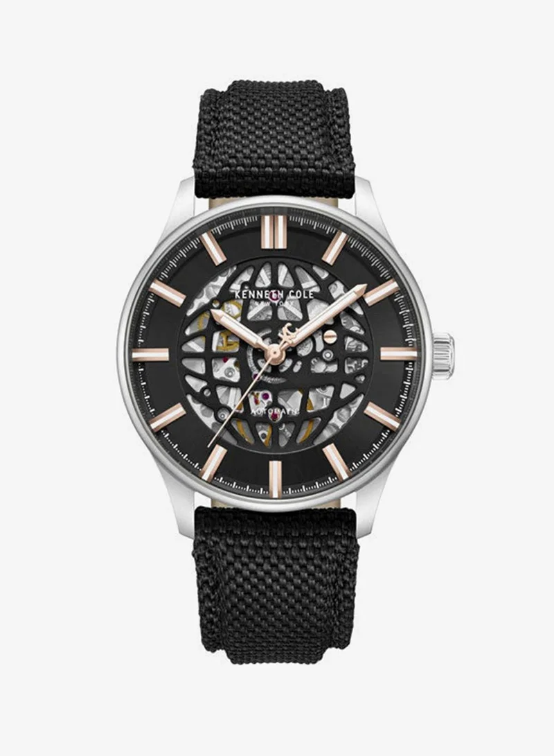 كينيث كول نيو يورك Black Dial Leather Strap Multifunction Watch for Men, 43.5mm