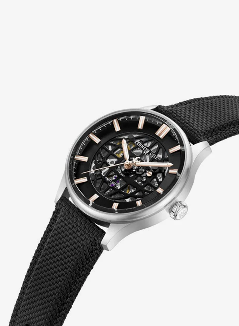 كينيث كول نيو يورك Black Dial Leather Strap Multifunction Watch for Men, 43.5mm