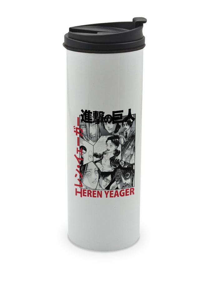 LIT Attack on Titan White Tumbler for Hot Drinks Attack on Titan White Tumbler Manga Comic Style Travel Coffee Tumbler Eren Yeager Comic Comic Strip-Broken Heart - Image 1