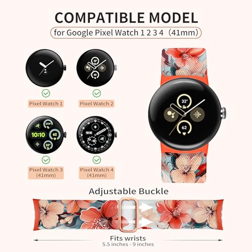 Zspoly Nylon Band Compatibel with Google Pixel Watch 1/2/3/4 (41mm),Adjustable Elastic Replacement Wristbands Bands for Pixel Watch 4 Men/Women - Image 2