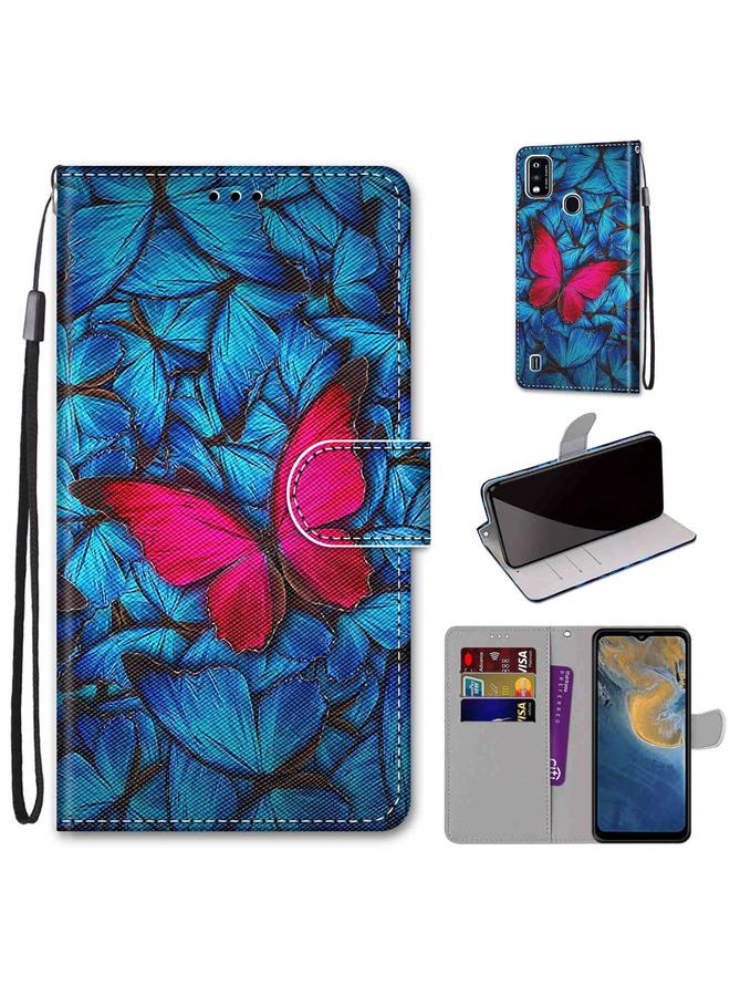 Case For ZTE Blade A51 Coloured Drawing Cross Texture Horizontal Flip PU Leather Case with Holder & Card Slots & Wallet & Lanyard