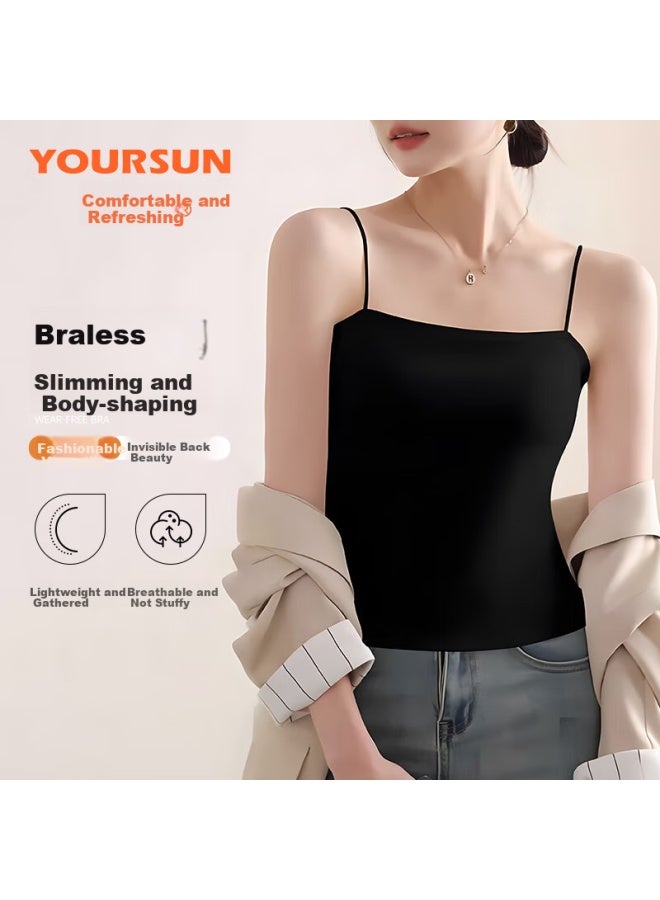 Your Sun Yiershuang Women's Camisole Tank Top, Summer Thin Bra, One-piece With Built-in Pads, Solid Color, Backless Design, Suitable For Layering Or Wearing As Outerwear - Image 1