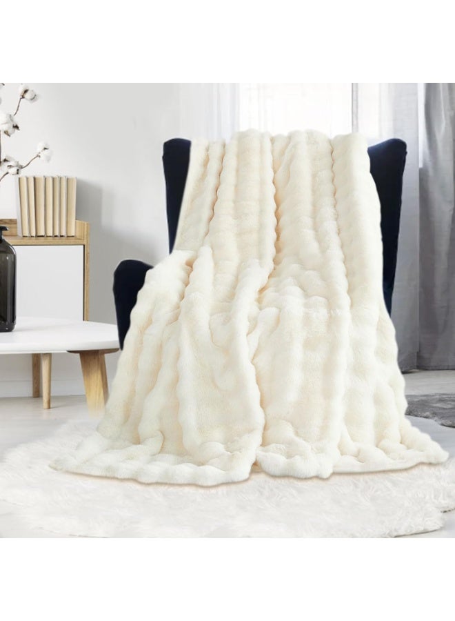 Luxury Plush Throw Blanket - Super Soft Cozy Fuzzy Blanket Faux Fur Blanket Lightweight Blankets Warm Bed Throws for Couch Bed Sofa (W100 x L160CM, White) - Image 1