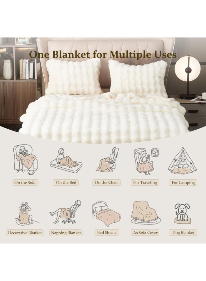 Luxury Plush Throw Blanket - Super Soft Cozy Fuzzy Blanket Faux Fur Blanket Lightweight Blankets Warm Bed Throws for Couch Bed Sofa (W100 x L160CM, White) - Image 3