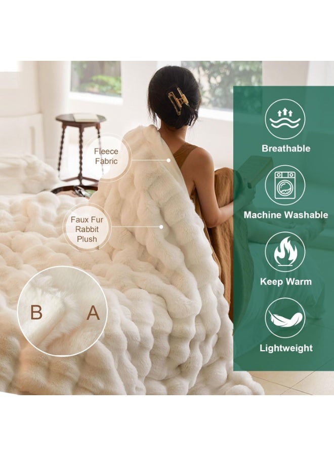 Luxury Plush Throw Blanket - Super Soft Cozy Fuzzy Blanket Faux Fur Blanket Lightweight Blankets Warm Bed Throws for Couch Bed Sofa (W100 x L160CM, White) - Image 5