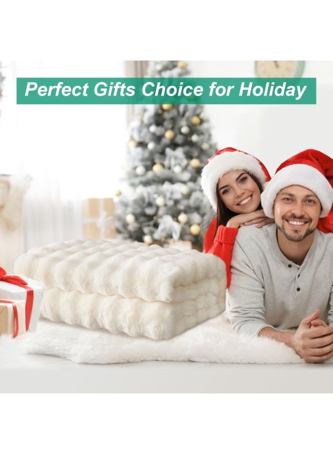 Luxury Plush Throw Blanket - Super Soft Cozy Fuzzy Blanket Faux Fur Blanket Lightweight Blankets Warm Bed Throws for Couch Bed Sofa (W100 x L160CM, White) - Image 2