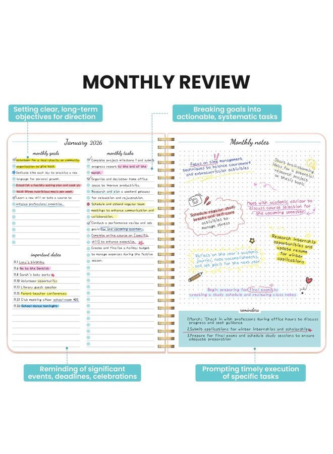 Taja Monthly Planner 2026-2027, 2 Year Months Calendar Planner 2026-2027, Runs from January 2026 - Decembe 2027, 7" x 10", 24 Months, Perfect for School Office Home Planning - Pink - Image 3