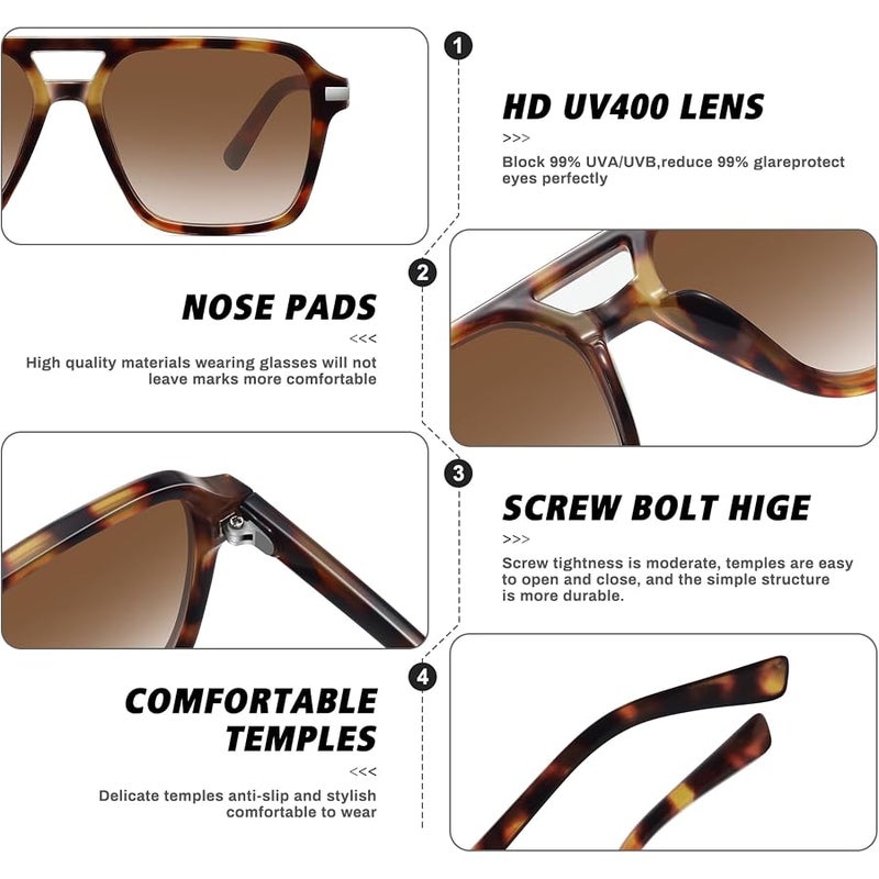 Fozono Retro Aviator Sunglasses for Women Men Trendy Classic Square 70s 80s 90s Vintage Shades Double Bridge Aviators FZN813 - Image 5